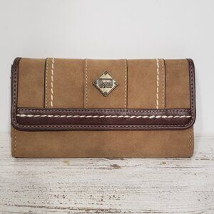 BOC  Faux Leather Brown Tan Tri-Fold Wallet   7.5 X 4.5 excellent, like new
